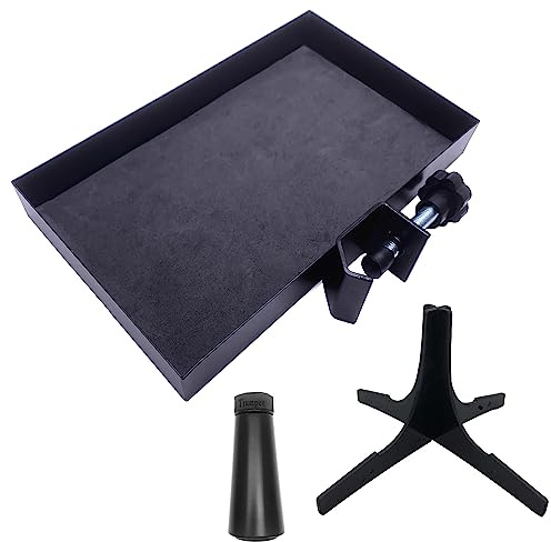 Jiayouy Microphone Stand Rack Tray, 10 x 6, Iron, Black - Music Sheet Stage Concert Performance Tray with Trumpet Stand Holder & Mute 3pcs
