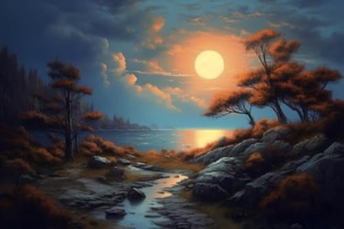 adrium Acryl-Bild 110 x 70 cm: Wunderschöner Sonnenuntergang über dem See. 3D-Illustration. Vintage-Stil. (209728960)