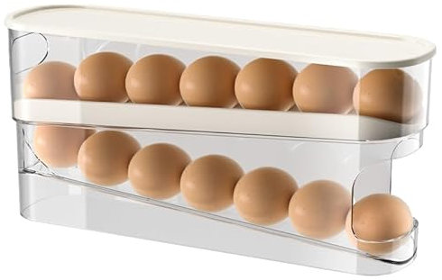 ZeJlo Hueveras para Frigorífico, Portahuevos Rodante Automático para Refrigerador, Organizador de Huevos Enrollable Bandeja de Huevos para Cocina, Ahorro de Espacio Dispensador de Huevos