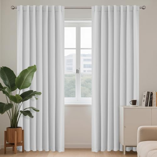 Joydeco Gardinen Blickdichte Vorhänge mit Schlaufen Verdeckten Grauweiß | 2er Set,H260 x B140 cm,Verdunklungsvorhänge für Schlafzimmer und Wohnzimmer,Hitzeschutz Thermovorhang,UV-schutz