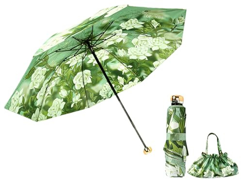 Anopo Kleiner Regenschirm für Regen und Sonne Taschenschirm Sturmfest für Damen mit 8 Rippen Blume Faltbarer Regenschirm UV Schutz mit Organizer Tasche