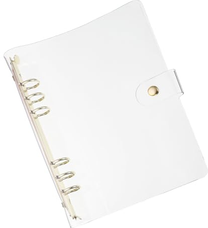 PATIKIL A5 Cubierta Transparente de Carpeta 6 Anillas Redondas Protector de PVC Suave Recargable con Cierre de Botón a Presión para DIY Cuaderno Reuniones con Anillo Dorado