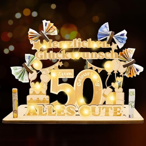 Idota 50 Geburtstag Frau Männer Geschenk - Geldgeschenke Geburtstag, Holz-Schild Gästebuch 50 Geburtstag Deko Geschenke mit LED Lichterketten, Personalisiertes Geschenke, 50 Geburtstag Mann Deko | Holz-Schild Gästebuch 50 Geburtstag Deko Geschenke mit LED Lichterketten, Personalisiertes Geschenke, 50 Geburtstag Mann Deko