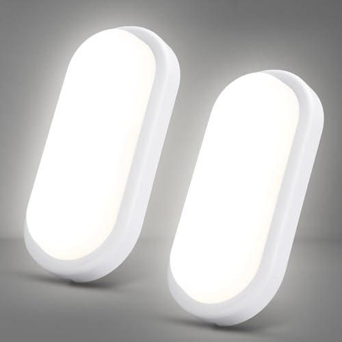 Letlit LED Kellerlampe 2 Stück, 18W 1800LM Ovalleuchte Deckenleuchte Wandlampe, IP54 Wasserdicht Feuchtraumleuchte, Neutralweiß 4000K Deckenlampe für Badzimmer Garten Garage Flur Keller Werkstatt
