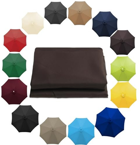 Sonnenschirm Ersatzbezug Bespannung, Sonnenschirm Ersatzdach Abdeckung 200CM/270CM/300CM+6/8 Rippen Ersatz-Sonnenschirm-Stoffbezug Für Gartenschirm(Color:Brown,Size:6 Ribs-300cm(9.8ft))