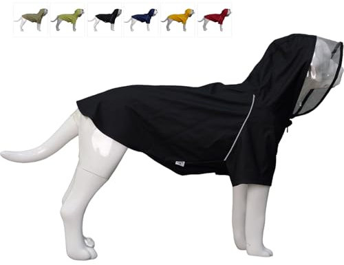 LoveLonglong Premium wasserdichter Hunderegenmantel mit reflektierenden Sicherheitsmerkmalen, Regenmäntel für große, mittelgroße und kleine Hunde. Black L