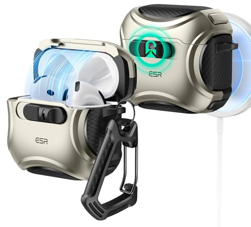 ESR Hülle für AirPods 4, MagSafe kompatibel, Sturzsicherer Verschluss | Cyber Serie Case mit einfachem Öffnen, kompatibel mit AirPods 4 Gen. (2024) USB-C, Cyber FlickLock Serie, Titan