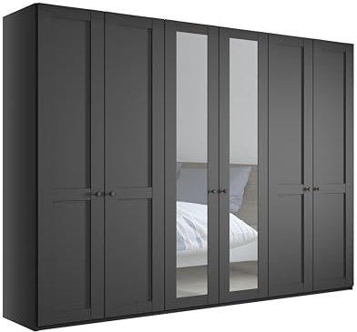 WIEMANN Drehtürenschrank mit 2 Spiegeltüren mittig, Landhausstil Kleiderschrank 300cm breit, Graphit Dekor, Höhe 216cm, Marlow