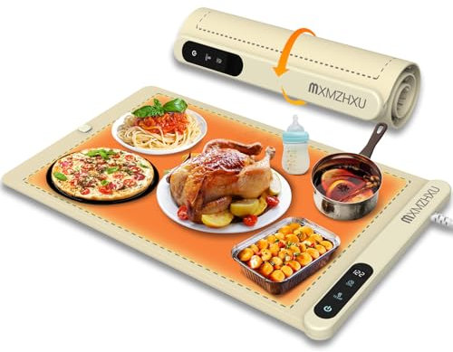 MXMZHXU Warmhalteplatte Elektrisch, Graphen Warmhaltematte, 6 Einstellbare Temperatur Wärmeplatte Essen, 0-6H Zeitschaltuhr Wärmetablett für Versammlungen, Partys, Buffet (weiß)