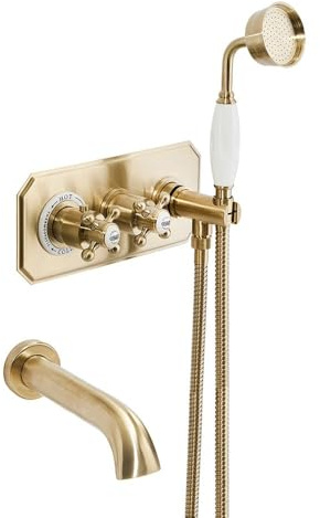 MILANO Thermostatic Mixer Valve Hand Shower Bath Spout Brushed Brass