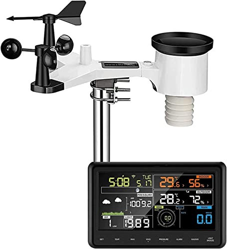 WEYFH Stazione meteorologica Wireless Wi-Fi - Previsioni Meteo digitali con Schermo, pluviometro, anemometro, Alimentazione Solare