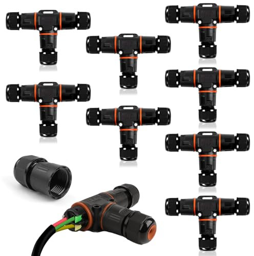 QLOUNI Pack of 8 IP68 T-Shape Waterproof Junction Box Outdoor Cable Connector,3-Pin Waterproof Cable Protector for Diameter Ø3-12 mm,Use for Outdoor Billboards,Tunnel Lights,Road Landscape Lights