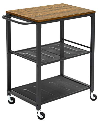 Mondeer Servierwagen, Küchenwagen auf 3 Ebenen und 4 Rollen, Handlauf Design Küchenregal für Küche und Wohnzimmer, 60 x 40 x 76,5 cm, Vintage Industriestil