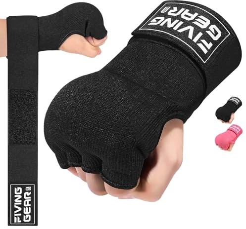 Boxing Hand Wraps Innenhandschuhe， Gel Innenhandschuhe Boxen MMA Muay Thai Training， Halbfinger，Elastische Bandagen，Unter Handschuhen, Faustschutz, Muay Thai, Kickboxen, MMA, Kampfkunst (schwarz, M)