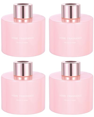QUARKZMAN 4Pz Bottiglia Diffusore Vuota in Vetro 140ml/4.7Oz Accessori di Fragranza Ricaricabili Vaso di Aromaterapia Contenitore Fai da Te Casa Bagno Rosa con Cappuccio in tonalità Oro