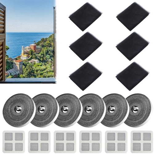 6 Stück Insektenschutz Fenster, Moskitonetz für Fenster Fliegengitter Fenster Fliegengitter Meterware mit 6 Rollen Selbstklebeband 6 Zuschüsse zur Rehabilitation 1.5m*1.3m Schwarz Ohne Bohren
