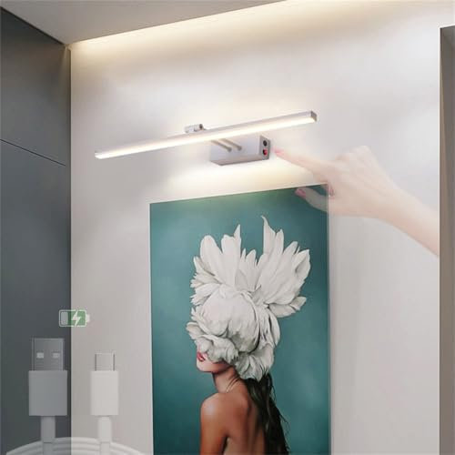 Generisch Lámpara de pared LED ajustable con interruptor, batería, recargable por USB, lámpara de imagen, lámpara de espejo moderna, lámpara decorativa de pared para armario (luz neutra negra, 40 cm)