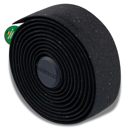 CONTEC Lenkerband Prestige.Cork, 2000x30x2,5 mm, aus Kork-EVA-Schaum, selbstklebend und rutschsicher, mit Klebestreifen und 2 Lenkerstopfen, Paar, schwarz