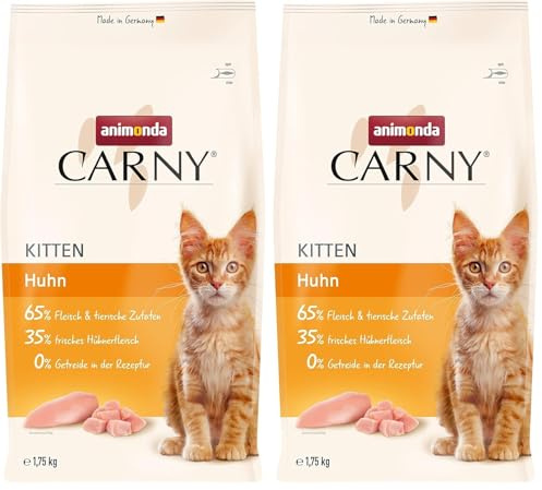 animonda Carny Kitten Huhn (1,75 kg), Kitten Trockenfutter für wachsende Kätzchen, Katzenfutter ohne Getreide und Zucker, Katzentrockenfutter mit 65% Fleisch und tierischen Zutaten (Packung mit 2)