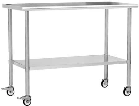 Chingoo Stainless Steel Work Table with Wheels, 24x60 Inch NSF Kitchen Prep Table with Adjustable Undershelf for Commercial Restaurant, Garage, Outdoor BBQ