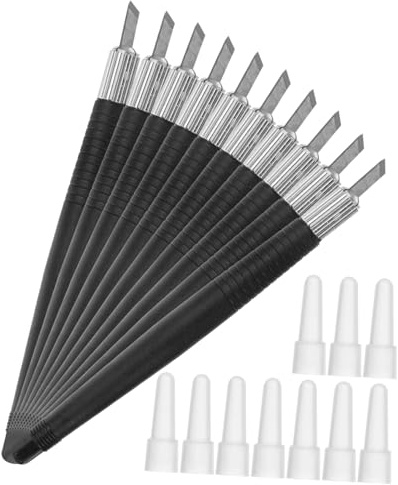 HOMSFOU Coltelli da Intaglio e Incisione Precisa Set di 10 in Plastica e Metallo, Manico Nero Ergonomico, per Lavorazione del Legno Controllo