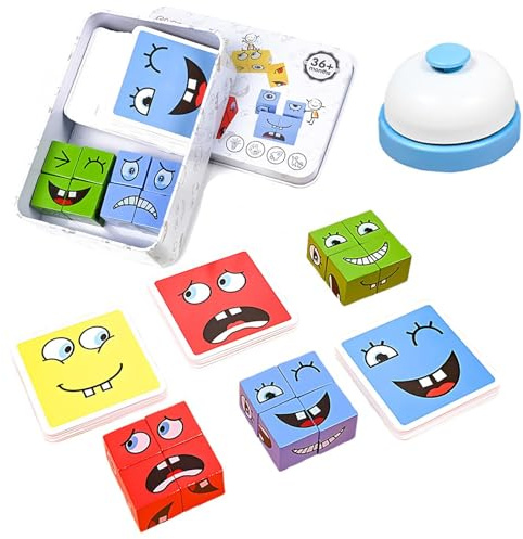 Yuannee Würfelpuzzle Holz,3D Ausdruck Holzpuzzle WüRfel Gesichter Spiel Gesichter Puzzle Bauwürfel Interaktives Emoji Holzwürfel Puzzle Spiel für Jugendliche Wettbewerbe Und Familienzeit