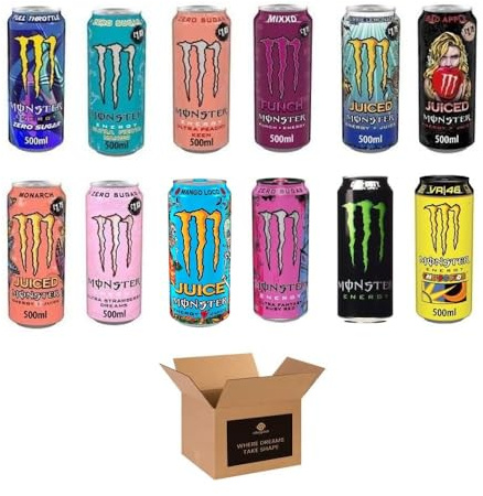 Energy Drink Flavours | Juiced, Zero Sugar, Ultra, Monarch, Fiesta Mango, Strawberry Dreams, VR46, Punch | High Caffeine Sports Energy Drink (Mixed Assorted Cans - 500ml x 12Pack)