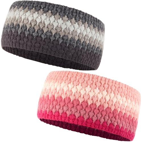 Xuniea 2 Pezzi Strickstirnband Damen Karneval im Boho-Stil Stirnband Verdickt Warme Ohrenwärmer für Sport & Alltag für Winter & Outdoor Ski Elastisches Häkel-Haarband