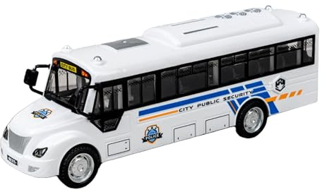 F Fityle Jouet de bus pour enfants de 3 ans et plus 1:12 avec son et lumière Véhicule d'apprentissage Modèle de bus jouet pour fêtes d'anniversaire, Blanc