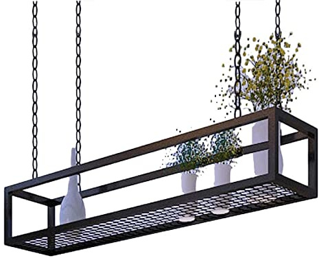 GHFXSCV Estante Colgante de Techo para Flores - Estantería Dorada para Cocina con Cadena Flotante para Libros, decoración de Interiores y exhibición de Plantas - Negro 80 x 25 x 15 cm