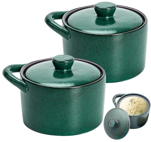Odoukey 2 azucareros de cerámica vintage de 8 oz con tapa y soporte para cuchara, resistentes al calor, cuencos de sopa para cocina, comedor, salero, azucarero