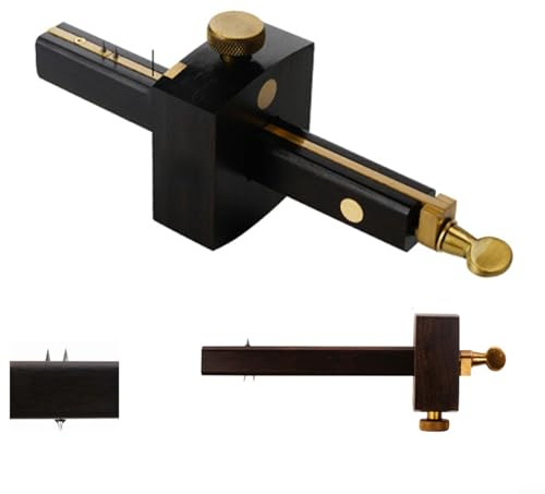 Glewi Wood Marking Gauge Ebony Brass Slideway 3-Pin Mortise Scriber for Accurate Woodworking Layout Lines Brown(A)