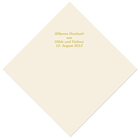 50 champagnerfarbene Servietten mit Ihrem Namen in goldenen Lettern, ca. 33,5 x 33,5 cm, 3-lagig