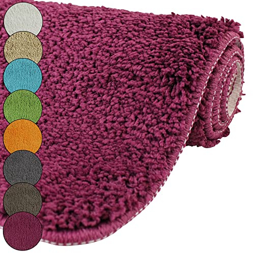 DILUMA Badematte 45 x 50 cm Rutschfester WC-Vorleger mit Ausschnitt Premium Badteppich 1200 g/m² weich & kuschelig Hochflor Duschvorleger, Farbe:Lila