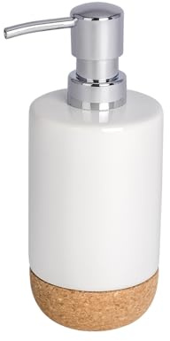 WENKO Seifenspender Corc White Keramik - Flüssigseifen-Spender, Spülmittel-Spender Fassungsvermögen: 0.36 l, Keramik, 7.5 x 18.5 x 8.5 cm, Weiß