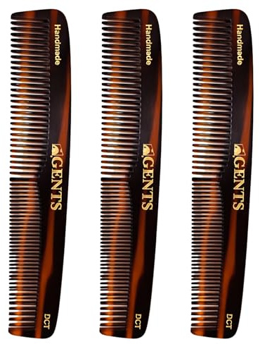 GENTS 7 Inch Tortoise Hair Combs Pack of 3 All Purpose Dressing, Styling & Detangling Combs for Barbers, Stylists & Everyday Hair Care for Men and Women Cellulose Acetate Peines Para Cabello