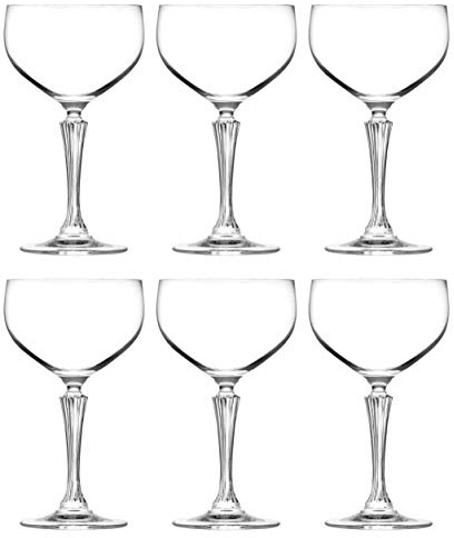 Barski Champagne Crystal Glasses, Flute, Saucer, Belle Coupe, Set of 6 Glasses, Glass is Clear with Designed Stem, 16 oz, Made in Europe