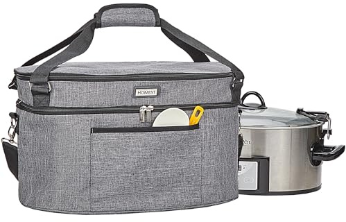 HOMEST Slow Cooker Bag for Crock-Pot 6-8 Quart, Insulated Travel Carrier with Easy to Clean Lining, Carry Case with Top Zip Compartment and Accessory Pocket