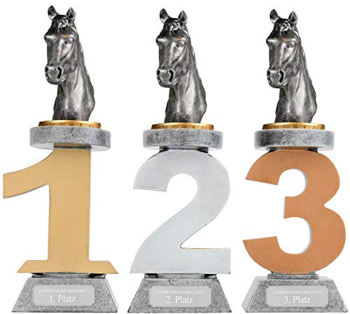 Pokal Reiten Pferde Set mit Platz 1, 2 und 3 Serie VILLON Trophäe Reitsport mit Gravur
