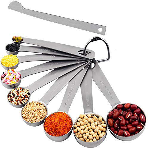 Measuring Spoons,Smithcraft Measuring Spoons Set contains 9 Stainless Steel Measuring Spoons 1/8, 1/4, 1/2, 3/4, 1 tsp, 1/2, 2/3, 1 Tbsp, 4 Tsp. 1 Measurer Ingredient Leveler and 1 Locking Ring