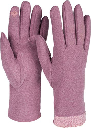 styleBREAKER Guantes para damas con pantalla táctil con pelaje de peluche en el dobladillo y forro polar, guantes de abrigo, invierno 09010034, color:Malva