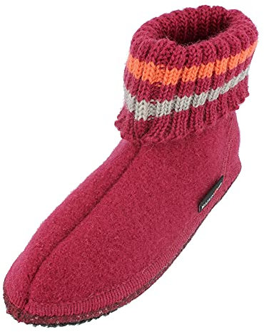 HAFLINGER Hüttenschuh Paul mit Kragen aus reiner Schurwolle (Burgund 60), EU Gr. 41