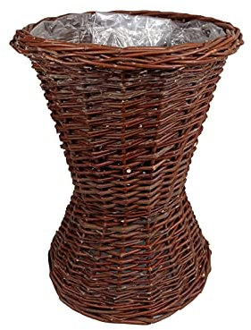 Cesta de Mimbre Decoracion para Flores, Cubremacetas, Hecha de Mimbre sin Raspar / Interior Recortada con Papel de Aluminio
