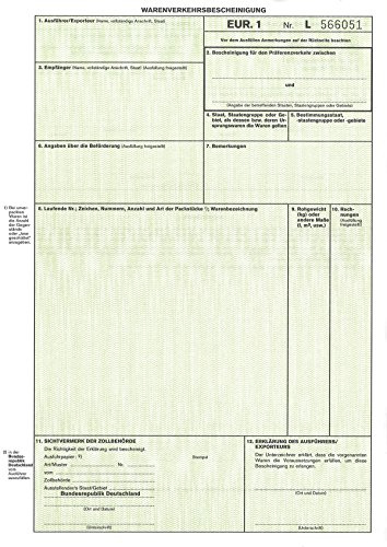RNKVERLAG 2271 - Warenverkehrsbescheinigung EUR.1 - SD, 1 x 2 Blatt, DIN A4, 50 Stück