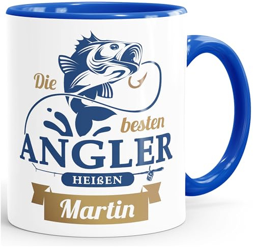 SpecialMe® Kaffee-Tasse mit Namen Geschenk für Angler Spruch Die besten Angler heißen Wunschname personalisierte Geschenke Inner-royal Keramik-Tasse