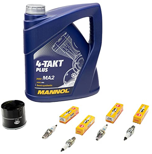 Wartungspaket Öl 4L + Ölfilter + Zündkerzen für Yamaha YZF-R6 600 RJ03 Baujahr 1999-2002