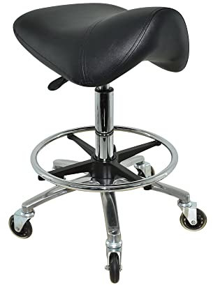 VAKON SALON - Premium Sattelhocker, Sattelstuhl für Rückenentlastung, Rollhocker höhenverstellbar von 55-75 cm mit Fußring, Drehhocker, Praxishocker, Bürohocker, Arbeitshocker