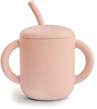 Mushie Träningsmugg Med Sugrör i Silikon | Rekommenderad ålder: Från 6 månader | Rymmer: Ca 175 ml | Spillsäkra och halkfria handtag | Material: 100% Livsmedelsgodkänd Silikon | (Blush)
