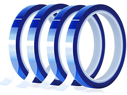 Hitzebeständiges Band, 4 Stück, 10 mm x 33 m, Hochtemperatur-Klebeband, Warmpressbänder, Abdichtungsband, Isolierband, Blau, für Sublimationspresse und 3D-Drucker