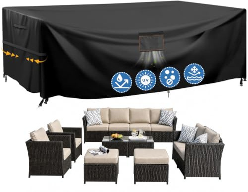 Överdrag för trädgårdsmöbler, vattentätt, 250 x 210 x 90 cm Oxford-tyg, utomhussofföverdrag vindtätt soltätt och med handtagsrem, dragsnöre och spänne för trädgårdssoffa, bord och stolset (svart